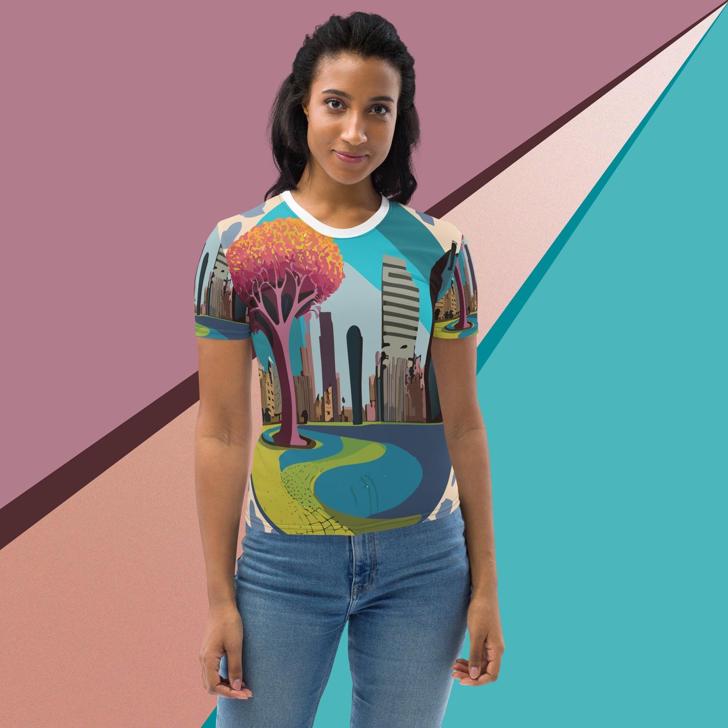 Women’s All-over Graphic T-Shirt, Cool Print Design T-Shirt For Her