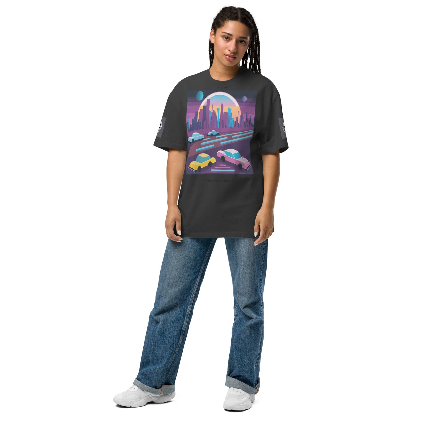 Retro Future Nights Cotton Blend Oversized Unisex T-Shirt, Retro Style Faded T-Shirt